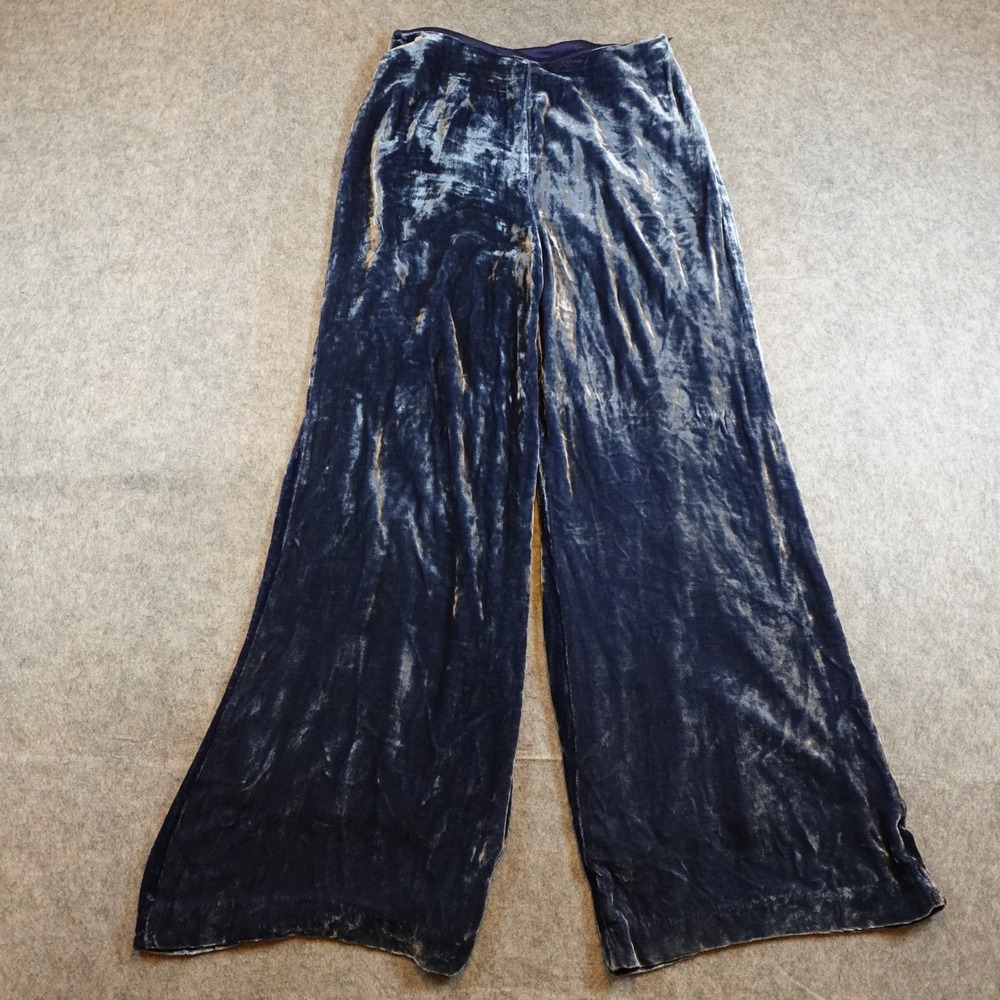 Staud Pants Women 10 Blue Margaux Velvet Silk Blend Wide Leg High Waist Luxe